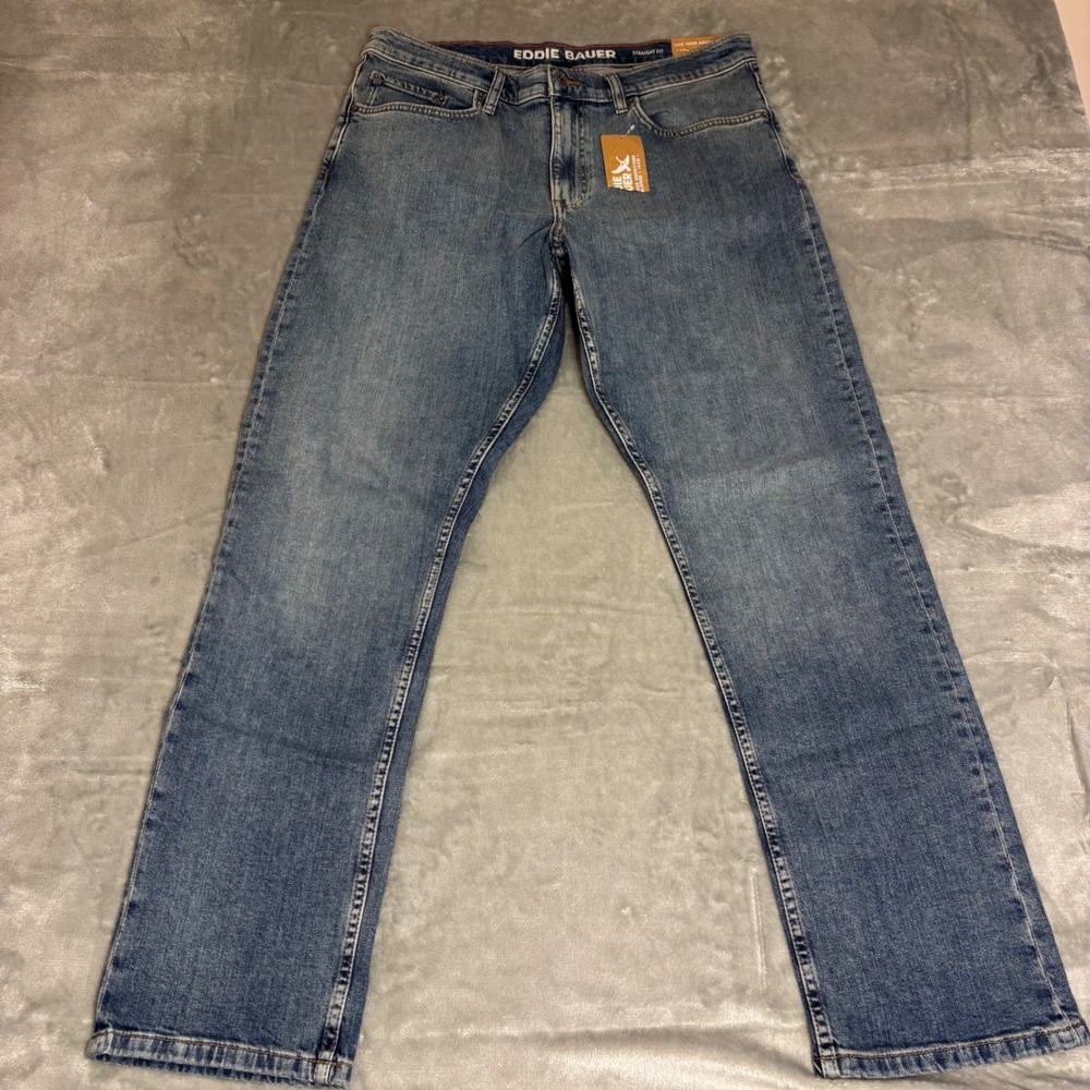 Eddie Bauer Straight Fit Flex Jeans Mens 36x32 Blue New With Tags